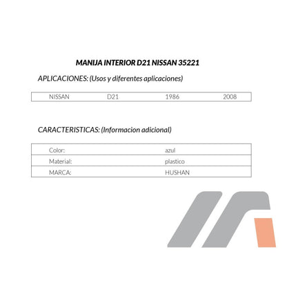MANJ-35221 - MANIJA INTERIOR PARA NISSAN D21 1986-2008 DELANTERA/TRASERA DERECHA/IZQUIERDA