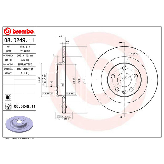 BRE-08.D249.11 - PAR DE DISCOS DE FRENO TRASEROS PARA VOLVO S90 T5 INSCRIPTION 2017-2017