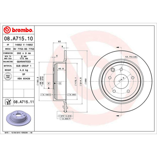 BRE-08.A715.10 - PAR DE DISCOS DE FRENO TRASEROS PARA NISSAN ALTIMA ADVANCE 2019-2021