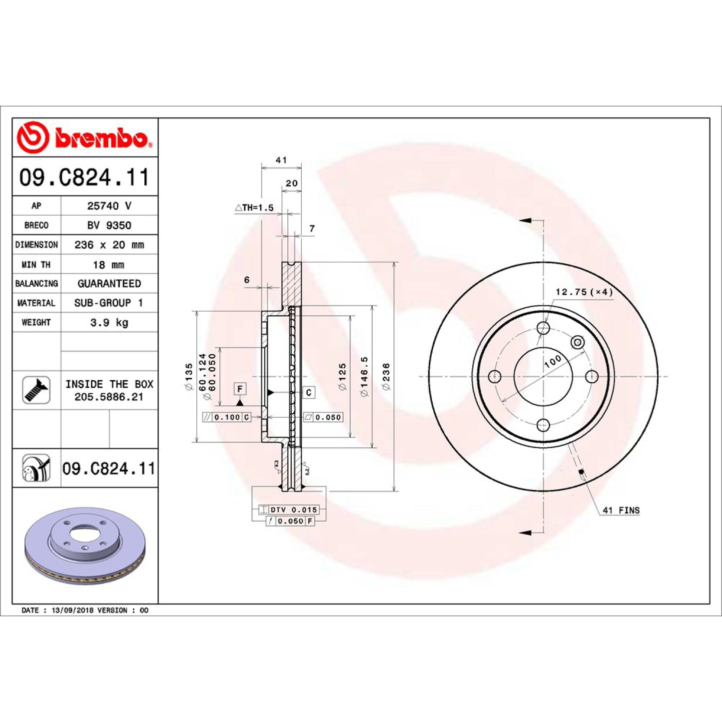 BRE-09.C824.11 - PAR DE DISCOS DE FRENO DELANTEROS PARA CHEVROLET SPARK ACTIV 2017-2021