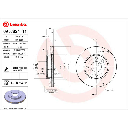 BRE-09.C824.11 - PAR DE DISCOS DE FRENO DELANTEROS PARA CHEVROLET SPARK ACTIV 2017-2021