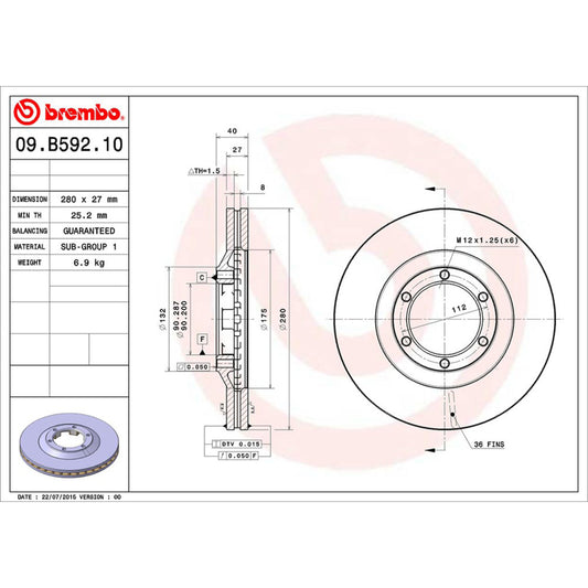 BRE-09.B592.10 - PAR DE DISCOS DE FRENO DELANTEROS PARA CHEVROLET COLORADO BASE 2004-2008