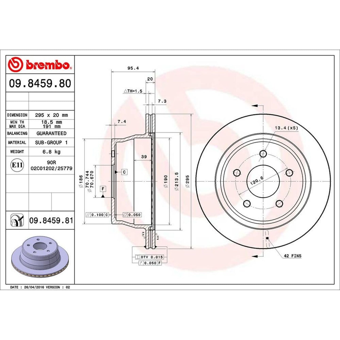 BRE-09.8459.81 - PAR DE DISCOS DE FRENO TRASEROS PARA CHEVROLET BLAZER BASE 1997-2005