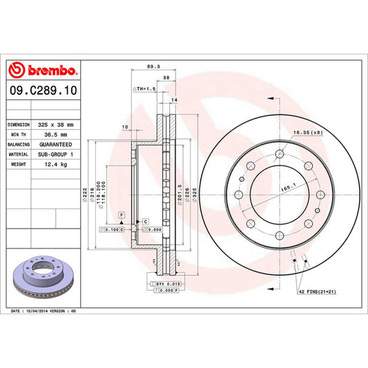 BRE-09.C289.10 - PAR DE DISCOS DE FRENO DELANTEROS PARA CHEVROLET AVALANCHE 2500 BASE 2002-2004