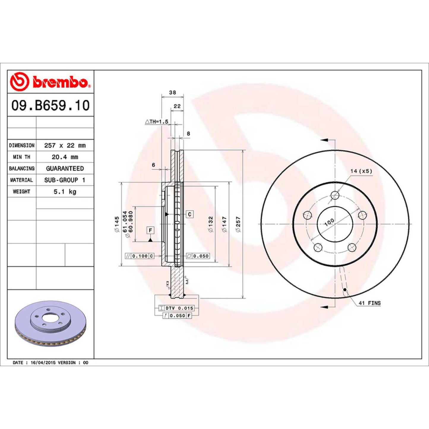 BRE-09.B659.10 - PAR DE DISCOS DE FRENO DELANTEROS PARA DODGE NEON ACR 2001-2002