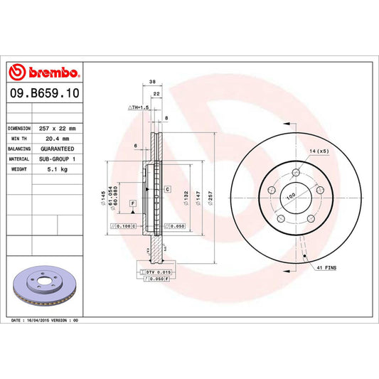 BRE-09.B659.10 - PAR DE DISCOS DE FRENO DELANTEROS PARA DODGE NEON ACR 2001-2002