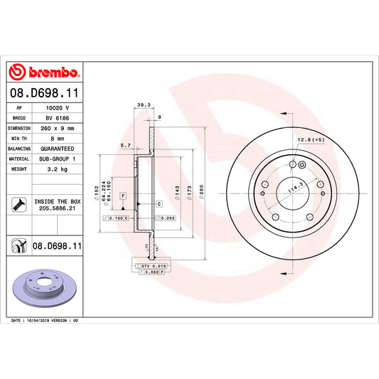 BRE-08.D698.11 - PAR DE DISCOS DE FRENO TRASEROS PARA HONDA CIVIC COUPE 2018-2018