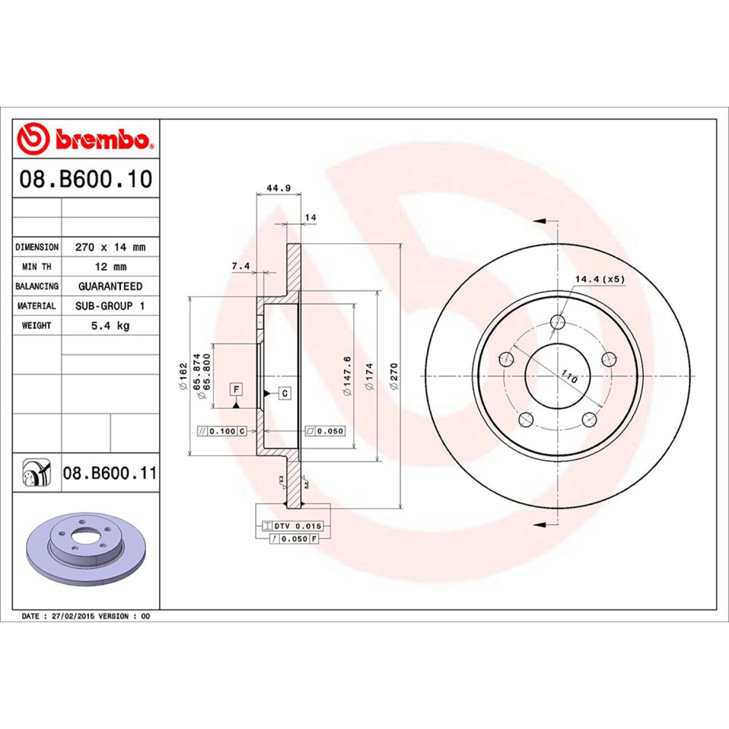 BRE-08.B600.10 - PAR DE DISCOS DE FRENO TRASEROS PARA CHEVROLET COBALT SPORT 2008-2008