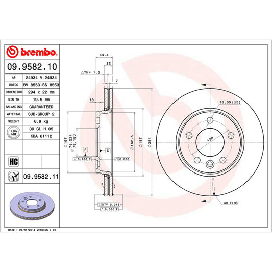 BRE-09.9582.10 - PAR DE DISCOS DE FRENO TRASEROS PARA VOLKSWAGEN EUROVAN BASE 2006-2009