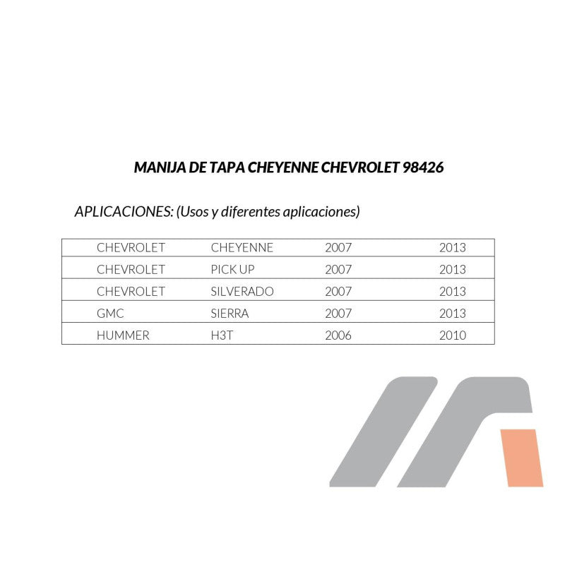 MANJ-98426 - MANIJA DE TAPA PARA CHEVROLET CHEYENNE 2007-2013