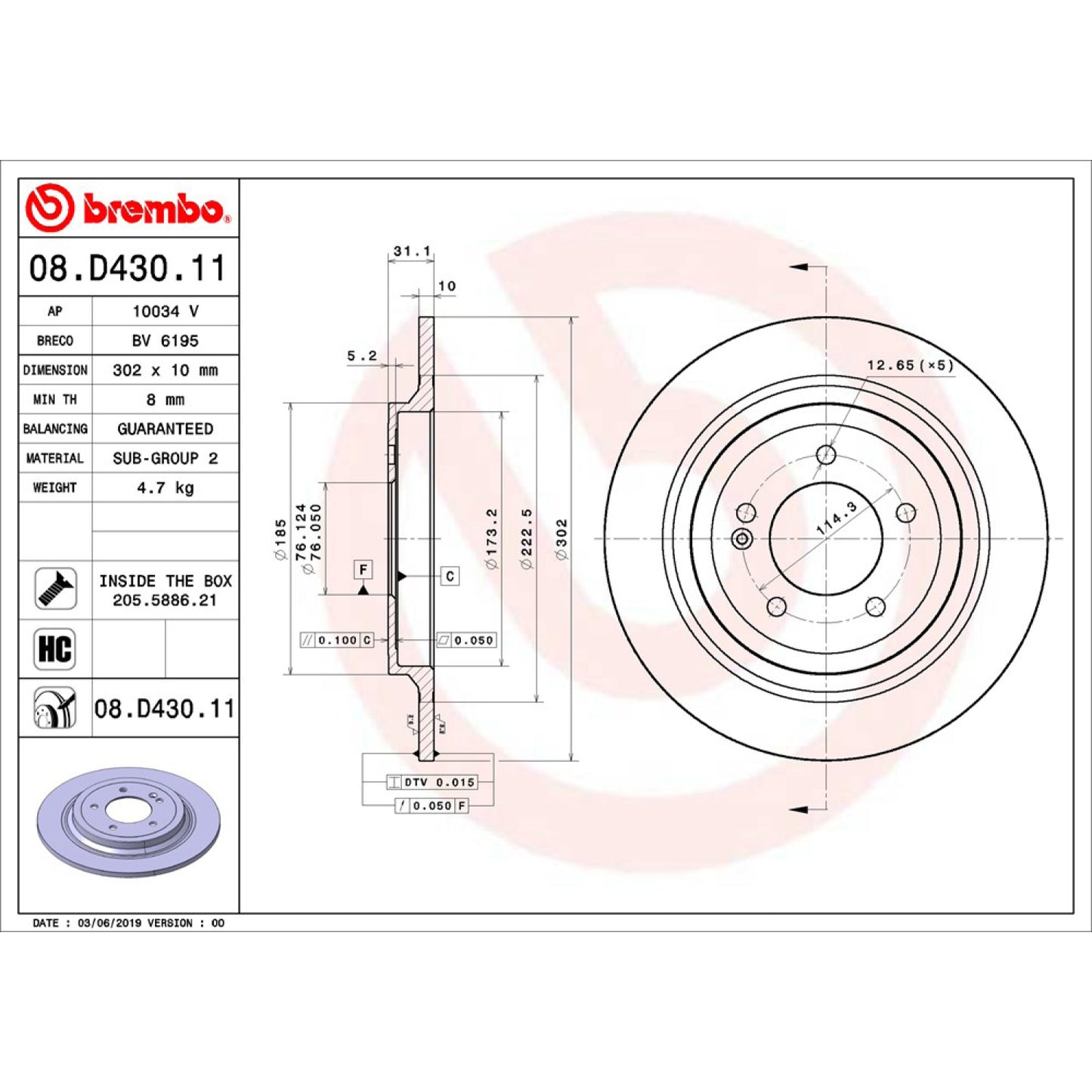 BRE-08.D430.11 - PAR DE DISCOS DE FRENO TRASEROS PARA KIA SPORTAGE EX 2017-2020