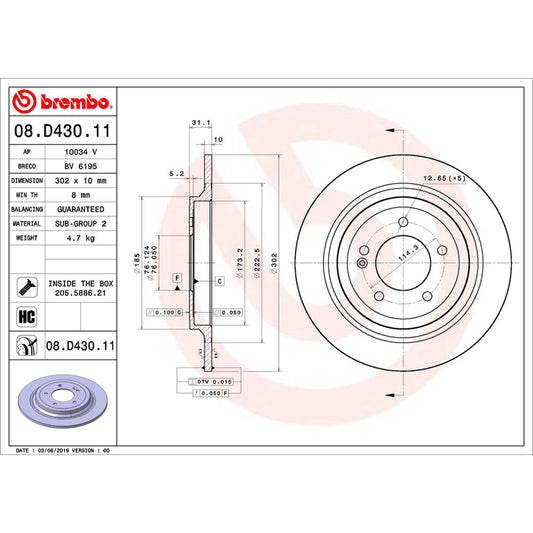 BRE-08.D430.11 - PAR DE DISCOS DE FRENO TRASEROS PARA KIA SPORTAGE EX 2017-2020