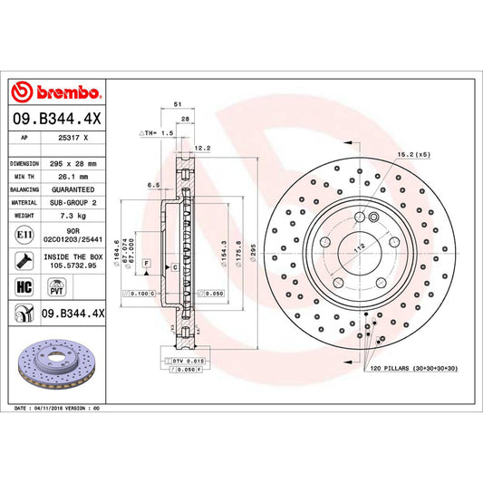 BRE-09.B344.4X - PAR DE DISCOS DE FRENO DELANTEROS PARA MERCEDES-BENZ A180 BASE 2013-2016