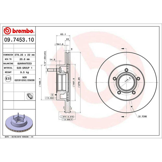 BRE-09.7453.10 - PAR DE DISCOS DE FRENO DELANTEROS PARA FORD EXPLORER 4X4 1991-1992