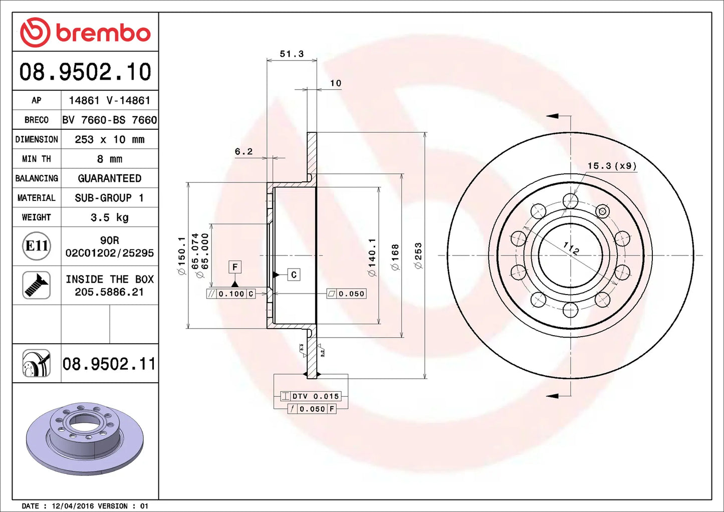 Discos De Freno brembo audi A3 2004-2013 Trasero Macizo