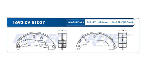 OW-1693-ZV - ZAPATA DE FRENOS <BR> ESTANDAR VULCANIZADO <BR> DIAMETRO 227.584 MM 8.96 IN <BR> CABINA SENCILLA <BR> RAM 700 2015-2019 <BR> RAM PROMASTER RAPID 2017-2020