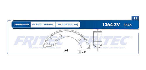 OW-1364-ZV - ZAPATA DE FRENOS <BR> ESTANDAR VULCANIZADO <BR> DIAMETRO 200 MM 7.870 IN <BR> ACURA EL 1997-1999 <BR> HONDA CIVIC 1992-2011 <BR> FIT 2007-2008 <BR> FIT EX MEX 2010-2011 <BR> FIT LX MEX 2010-2011