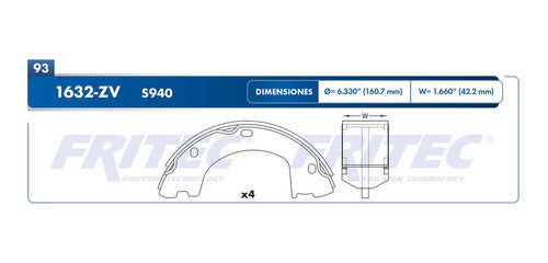 OW-1632-ZV - ZAPATA DE FRENOS <BR> ESTACIONAMIENTO VULCANIZADO <BR> DIAMETRO 173.2 MM 6.820 IN <BR> MERCEDES BENZ SPRINTER 3500 2007-2020