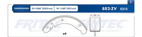OW-882-ZV - ZAPATA DE FRENOS <BR> ESTANDAR VULCANIZADO <BR> DIAMETRO 230 MM 9.060 IN <BR> VOLKSWAGEN SEDAN 1980-2004