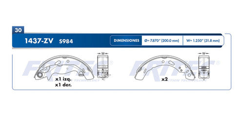 OW-1437-ZV - ZAPATA DE FRENOS - ESTANDAR VULCANIZADO - DIAMETRO 200 MM 7.870 IN - FORD FIESTA 2013-2013 - FIESTA SES MEX 2011-2013 - FIGO 2016-2017