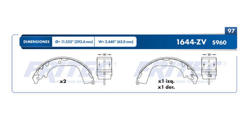 OW-1644-ZV - ZAPATA DE FRENOS <BR> ESTANDAR VULCANIZADO <BR> DIAMETRO 293.4 MM 11.552 IN <BR> CHEVROLET SILVERADO 1500 2009-2009