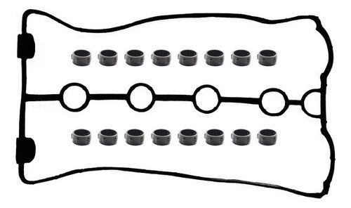 VSX-6040075-1 - EMPAQUE DE TAPA PUNTERIAS - CHEVROLET - PONTIAC - L4 - 16V - DOHC - AVEO 04-12 - G3 07-08 - F16D3 - LXT. 17 PZAS. INCLUYE SELLOS DE TORNILLO ALTOS.