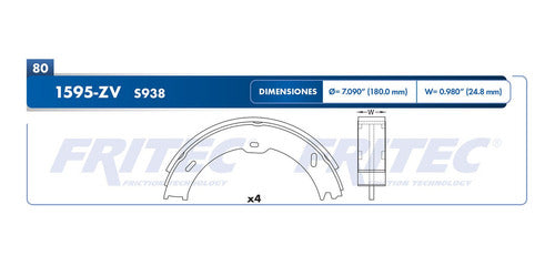 OW-1595-ZV - ZAPATA DE FRENOS <BR> ESTACIONAMIENTO VULCANIZADO <BR> DIAMETRO 180 MM 7.080 IN <BR> MERCEDES BENZ SPRINTER 2500 2007-2016