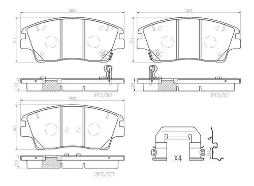 BRE-P30096N - BALATAS <BR> HYUNDAI ELANTRA 2020-2017 <BR> TUCSON 2019-2016 <BR> KIA SPORTAGE 2020-2017 <BR> BALATA DELANTERO