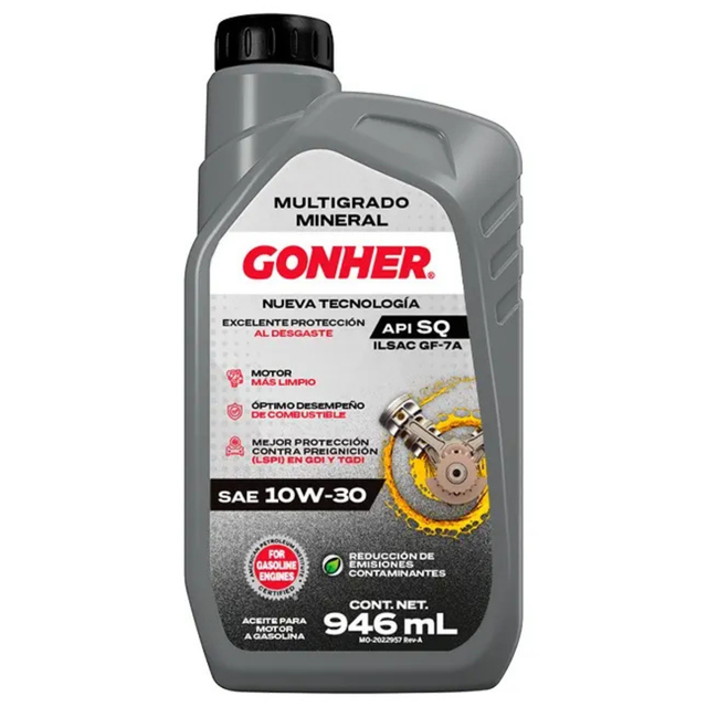 GH-1035000 - ACEITE GONHER MULTIGRADO MINERAL 10W-30 API SQ CAJA CON 12 PIEZAS DE 946ML