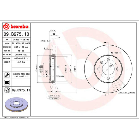 BRE-09.B975.10 - PAR DE DISCOS DE FRENO DELANTEROS PARA VOLKSWAGEN GOL BASE 2017-2017
