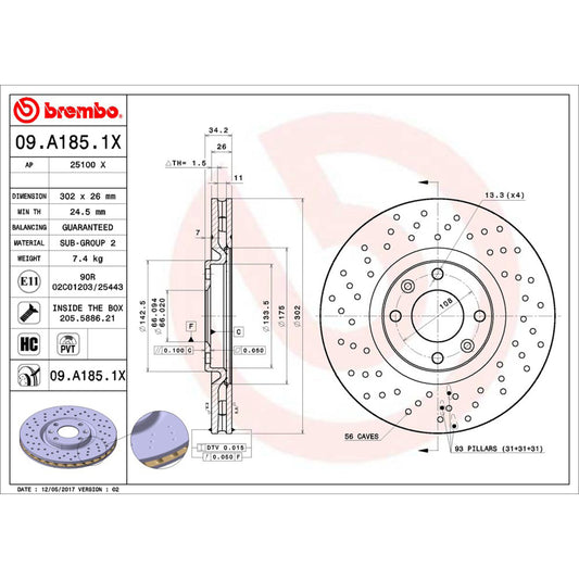BRE-09.A185.1X - PAR DE DISCOS DE FRENO DELANTEROS PARA PEUGEOT 208 ACTIVE 2014-2016