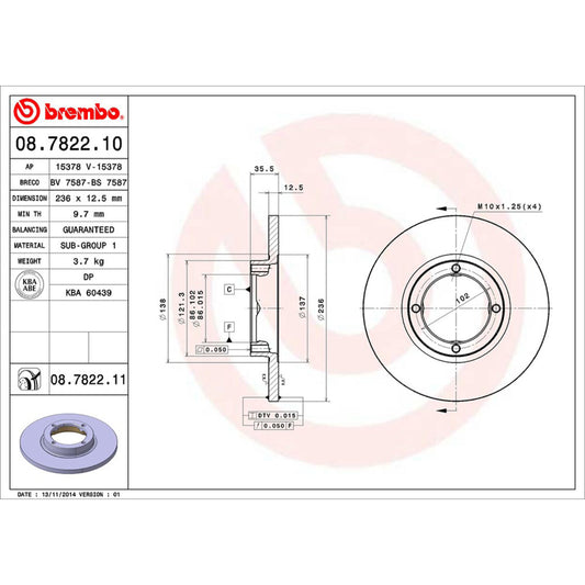 BRE-08.7822.10 - PAR DE DISCOS DE FRENO DELANTEROS PARA CHEVROLET MATIZ BASE 2011-2012