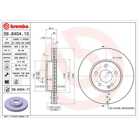 BRE-09.B647.11 - PAR DE DISCOS DE FRENO DELANTEROS PARA MITSUBISHI LANCER DE 2008-2016
