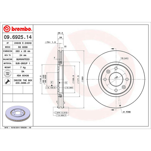 BRE-09.6925.10 - PAR DE DISCOS DE FRENO DELANTEROS PARA PEUGEOT 406 BASE 2000-2002