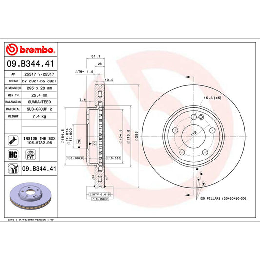 BRE-09.B344.41 - PAR DE DISCOS DE FRENO DELANTEROS PARA MERCEDES-BENZ A180 BASE 2013-2016