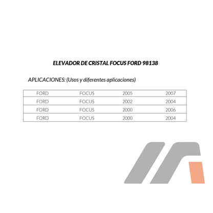 MANJ-98138 - ELEVADOR DE CRISTAL PARA FORD FOCUS 2005-2007 DERECHO DELANTERA