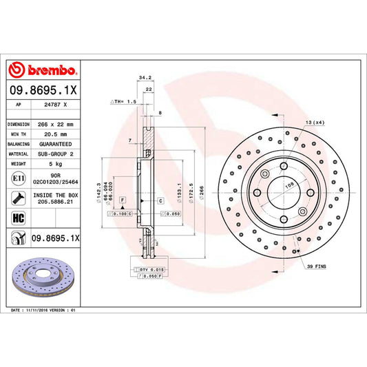 BRE-09.8695.1X - PAR DE DISCOS DE FRENO DELANTEROS PARA PEUGEOT 2008 ALLURE 2019-2019