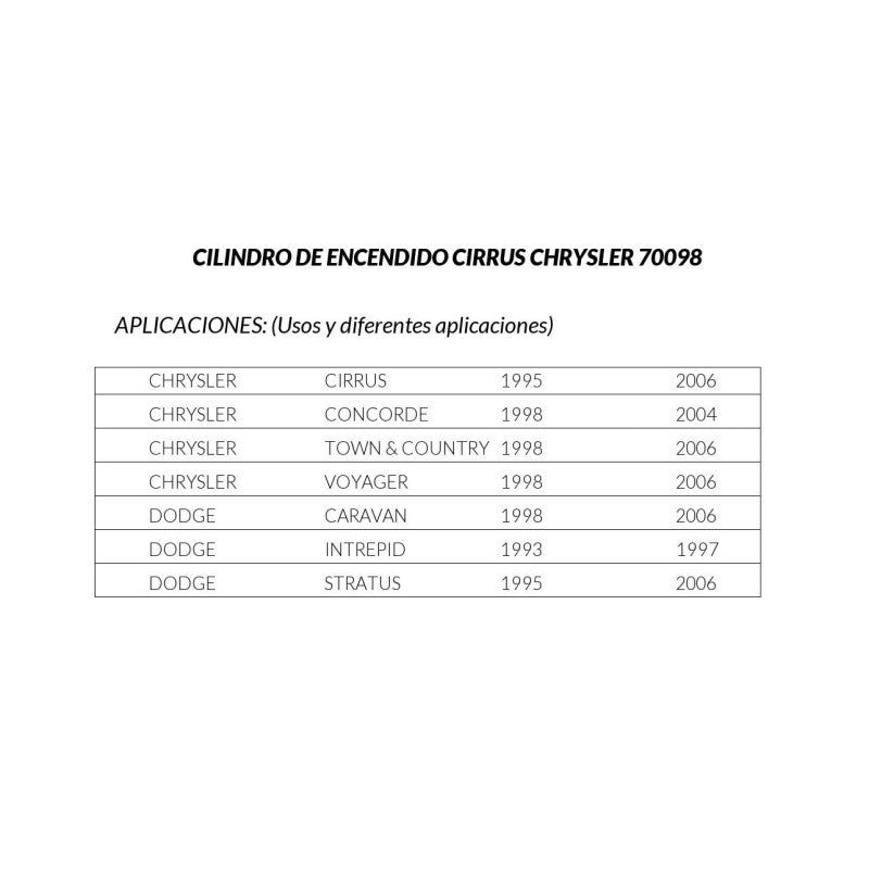 MANJ-70098 - CILINDRO DE ENCENDIDO PARA CHRYSLER CIRRUS 1995-2006