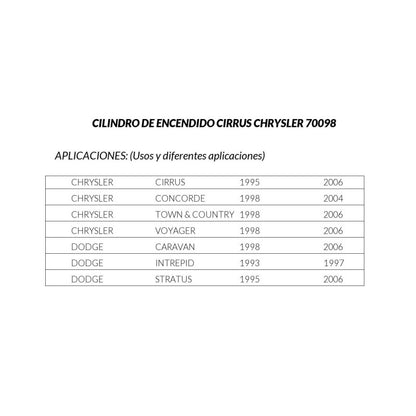 MANJ-70098 - CILINDRO DE ENCENDIDO PARA CHRYSLER CIRRUS 1995-2006