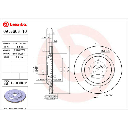BRE-09.B608.10 - PAR DE DISCOS DE FRENO TRASEROS PARA FORD FREESTAR BASE 2004-2007