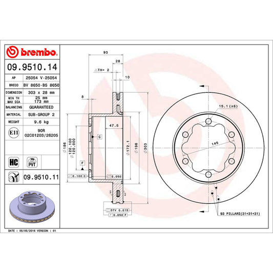BRE-09.9510.11 - PAR DE DISCOS DE FRENO TRASEROS PARA MERCEDES-BENZ SPRINTER 415 CDI 2007-2019
