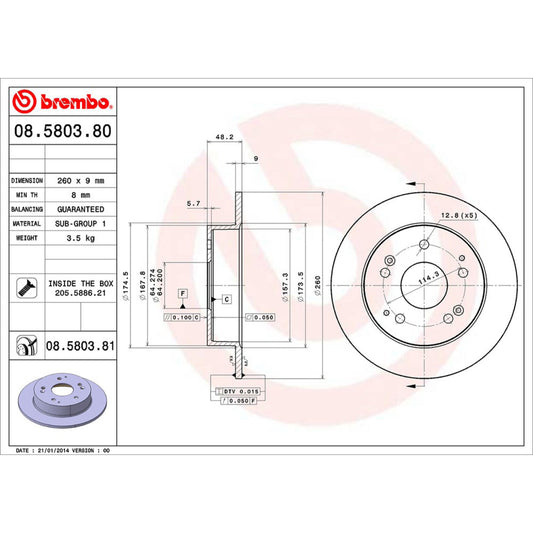BRE-08.5803.80 - PAR DE DISCOS DE FRENO TRASEROS PARA HONDA ACCORD COUPE 1998-2000