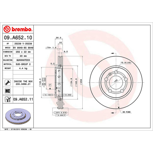 BRE-09.A652.10 - PAR DE DISCOS DE FRENO TRASEROS PARA SEAT LEON CUPRA R 2003-2006