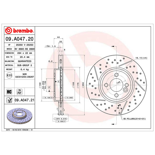 BRE-09.A047.20 - PAR DE DISCOS DE FRENO DELANTEROS PARA MINI COOPER ALL BLACK 2013-2013