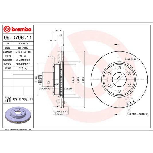BRE-09.D706.11 - PAR DE DISCOS DE FRENO DELANTEROS PARA NISSAN NP300 BASE 2016-2017