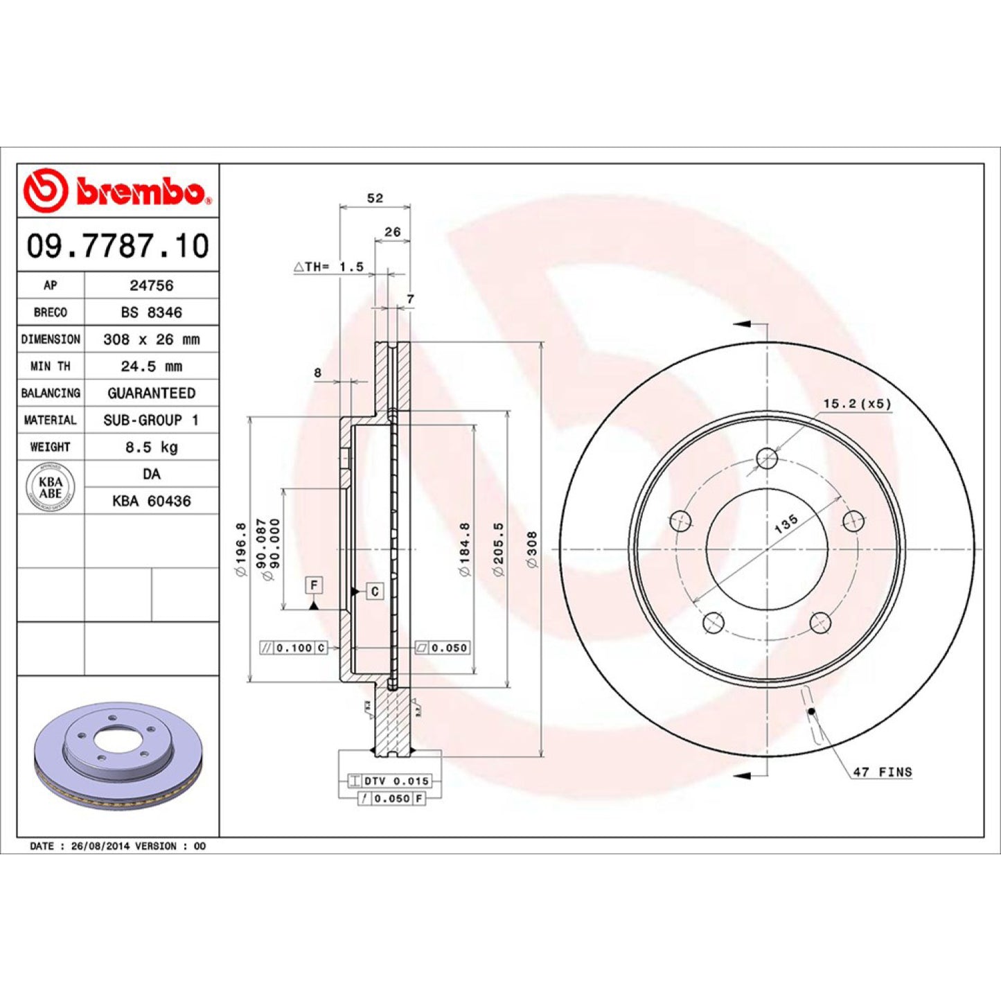 BRE-09.7787.10 - PAR DE DISCOS DE FRENO DELANTEROS PARA FORD F-150 BASE 2000-2000