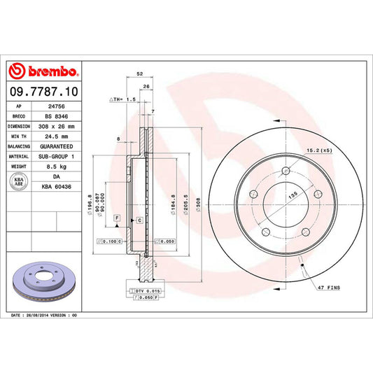 BRE-09.7787.10 - PAR DE DISCOS DE FRENO DELANTEROS PARA FORD F-150 BASE 2000-2000