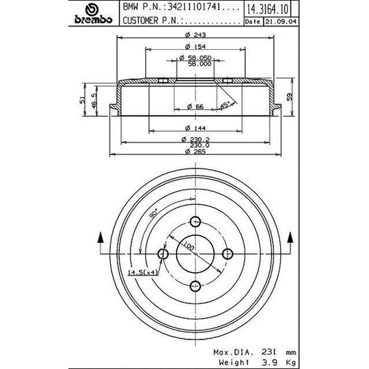 BRE-14.B575.10 - PAR DE TAMBORES DE FRENO TRASEROS PARA HONDA CIVIC DX 2001-2005