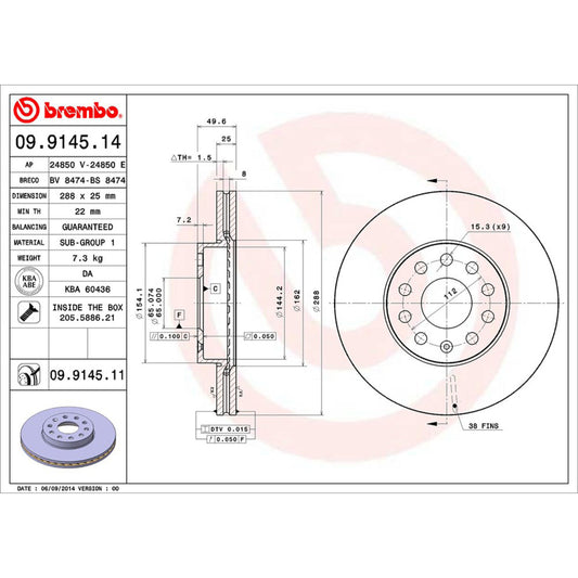 BRE-09.9145.10 - PAR DE DISCOS DE FRENO DELANTEROS PARA AUDI A3 100 ANIVERSARIO 2010-2010