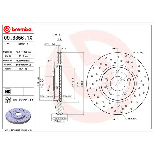 BRE-09.B356.1X - PAR DE DISCOS DE FRENO DELANTEROS PARA CHEVROLET CRUZE BASE 2010-2012